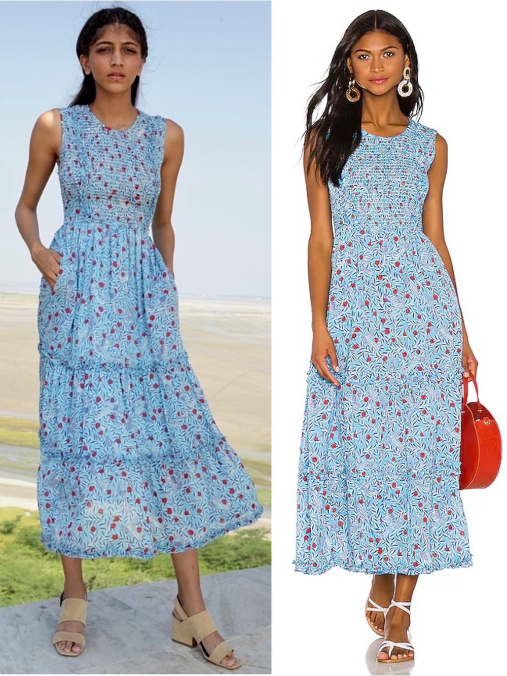 BANJANAN Floral Bird Print Smocked Tier‎ Ruffle Boho Chic Wedding Guest Dress XS